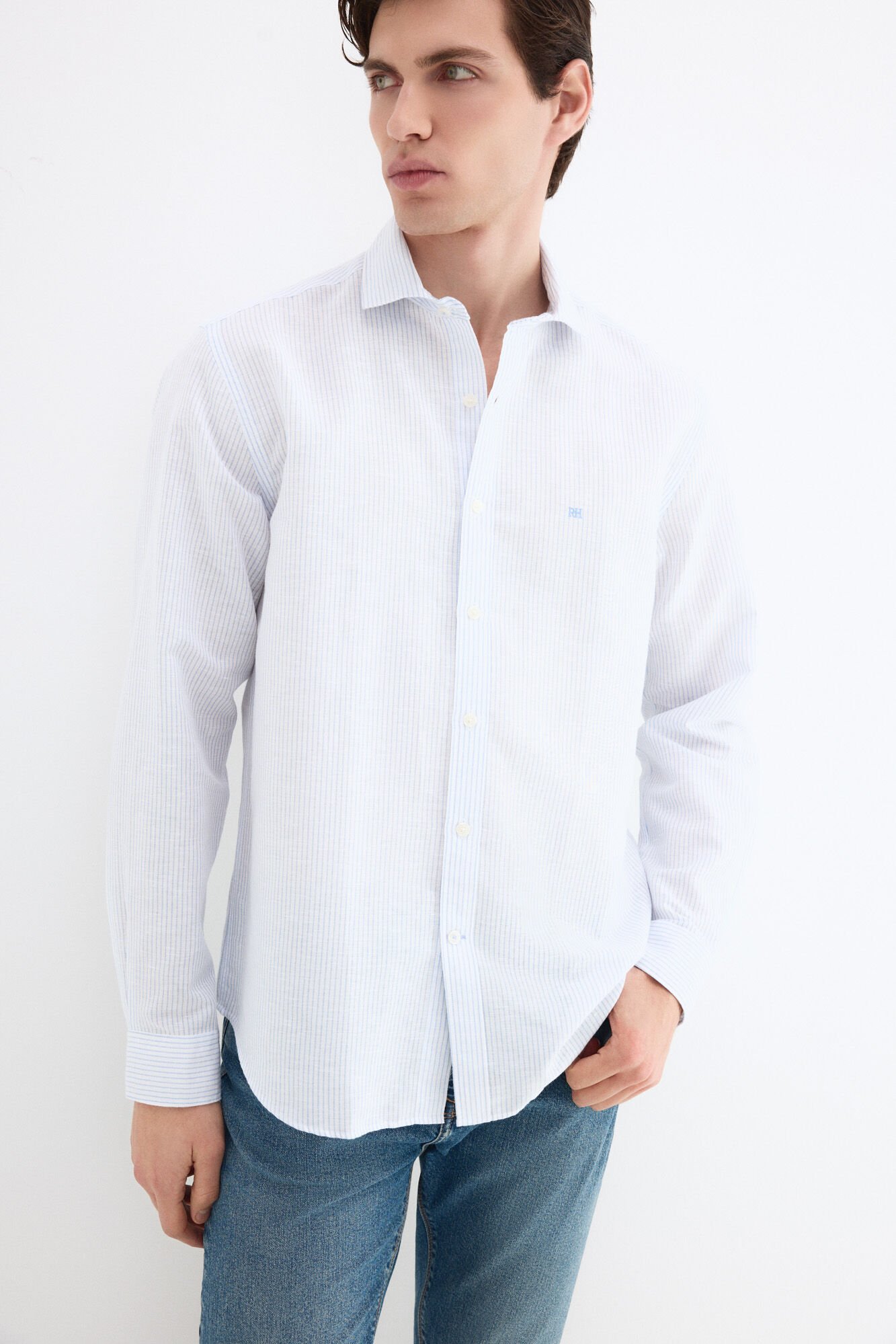 Pedro del Hierro Linen striped easy-iron dress shirt