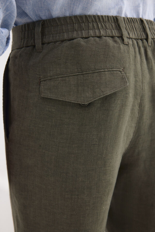 Pedro del Hierro Regular fit linen trousers Green