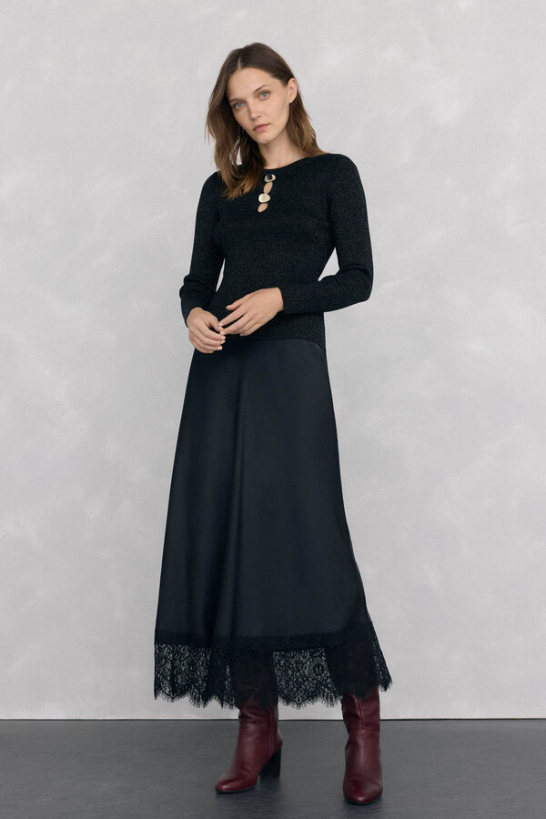 Pedro del Hierro Shiny jersey-knit top with openings Black