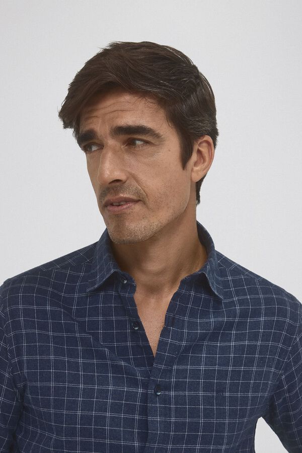 Pedro del Hierro Camisa twill cuadros cashmere touch Azul