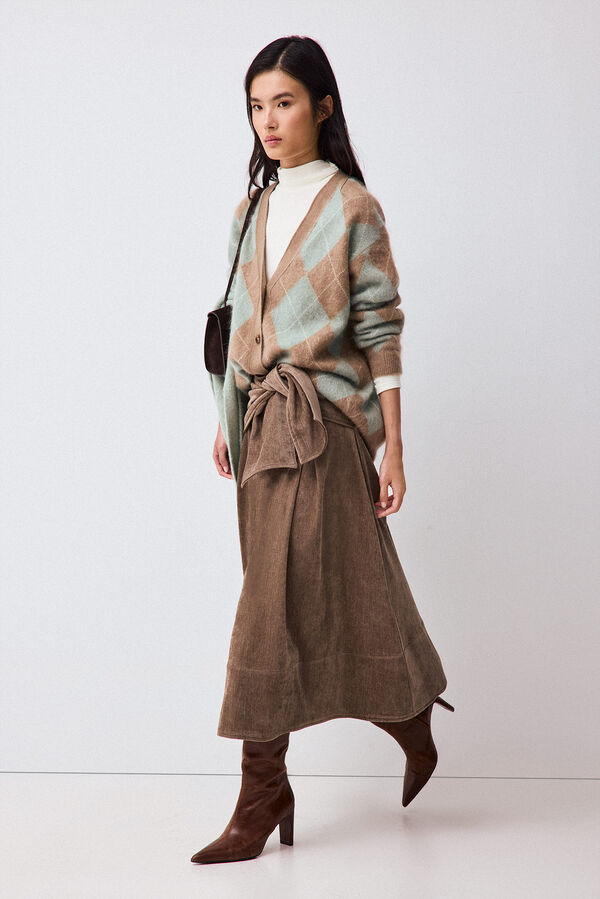 Pedro del Hierro Midi skirt with wide tie detail Brown