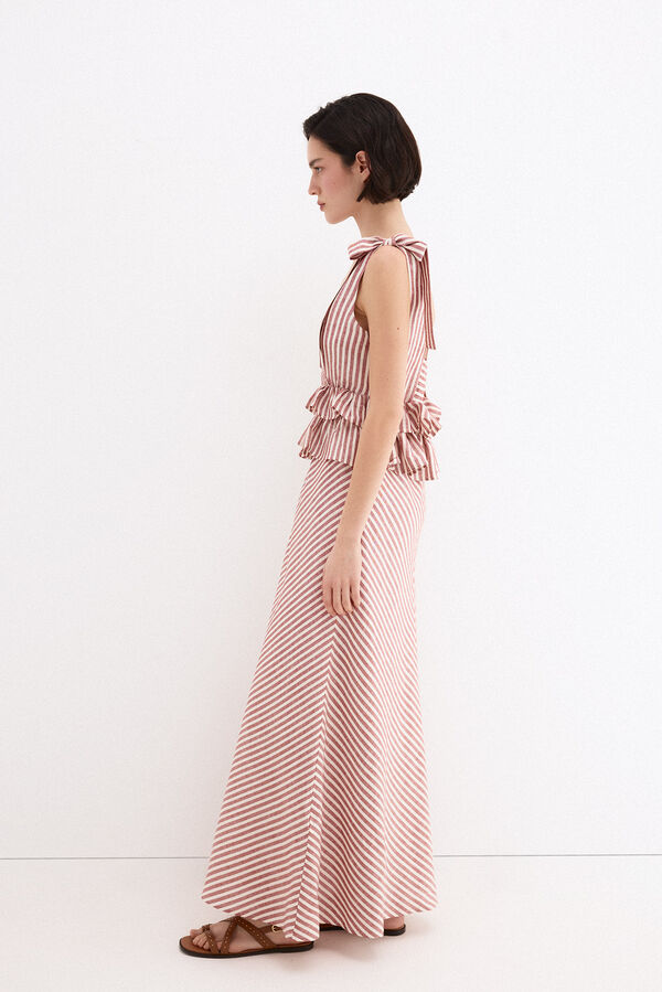 Pedro del Hierro Vestido largo lino detalle lazos Rosa