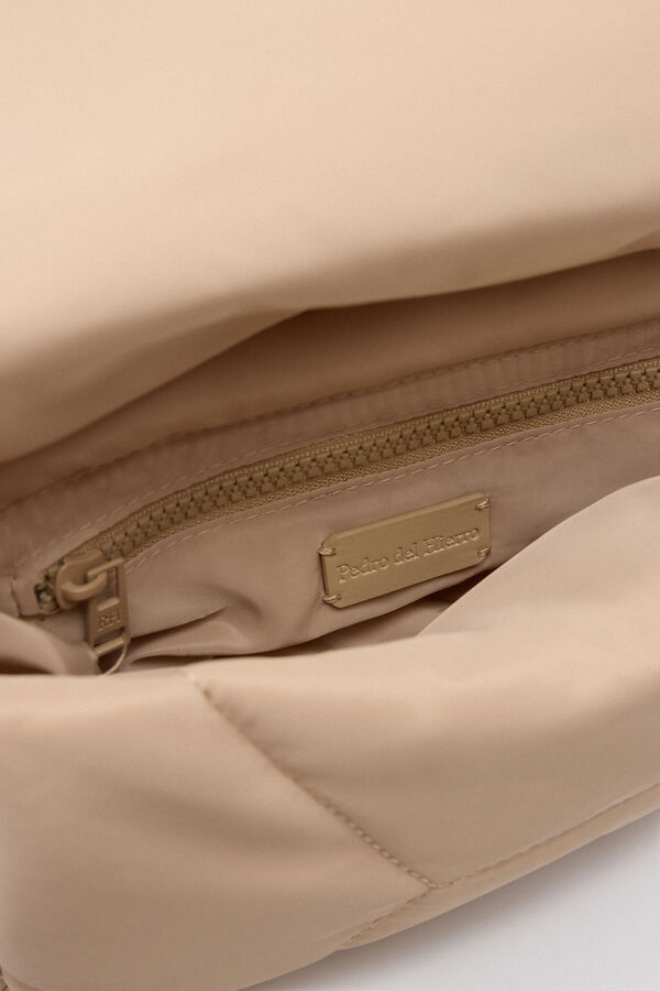 Pedro del Hierro Nylon shoulder bag with new logo volume Beige