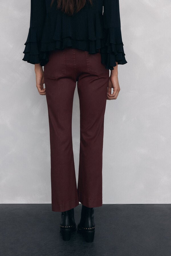 Pedro del Hierro Leather-effect flared cropped basic jeans Burgundy