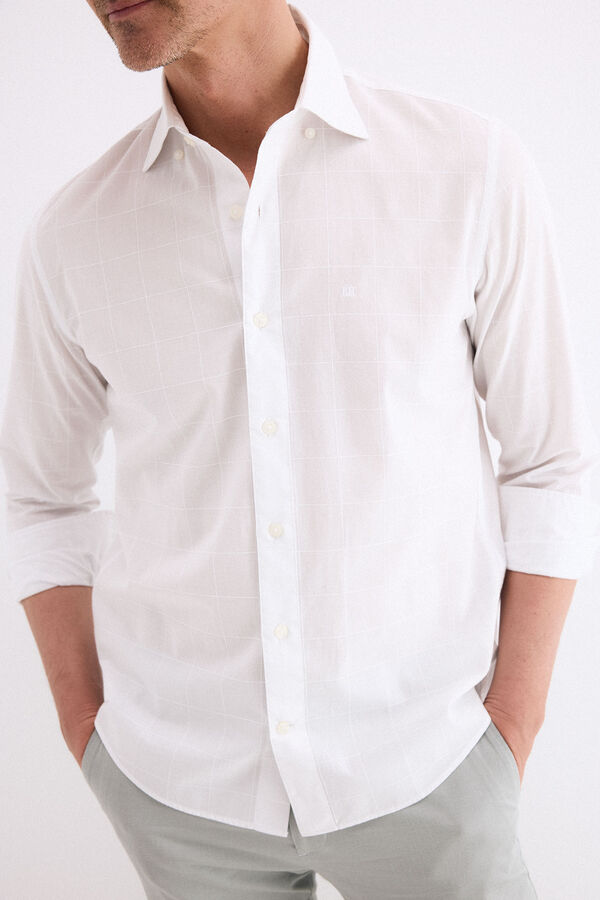 Pedro del Hierro Poplin textured checked shirt White
