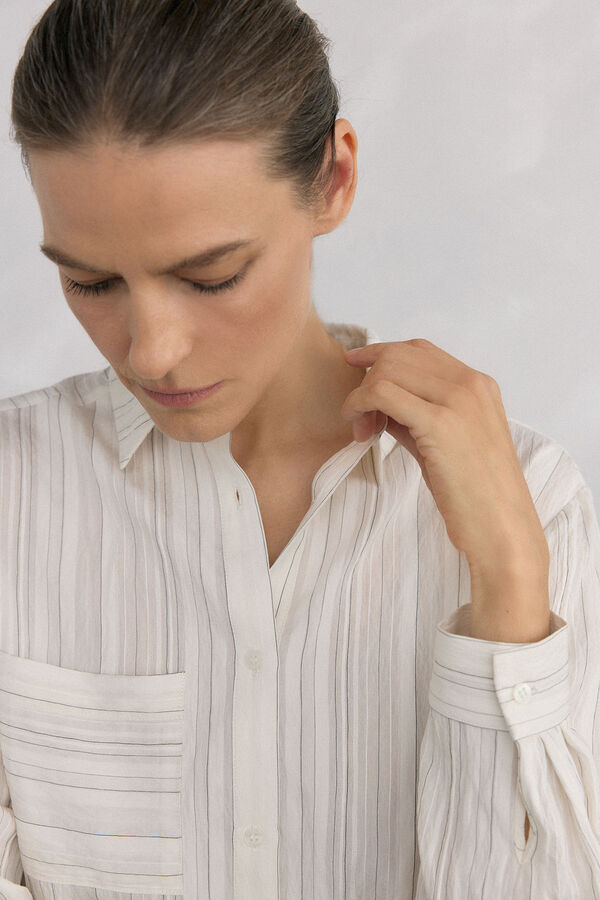 Pedro del Hierro Camisa rayas corta Beige