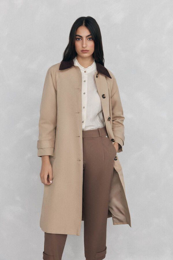 Pedro del Hierro Sobretudo longo com gola veludo Beige