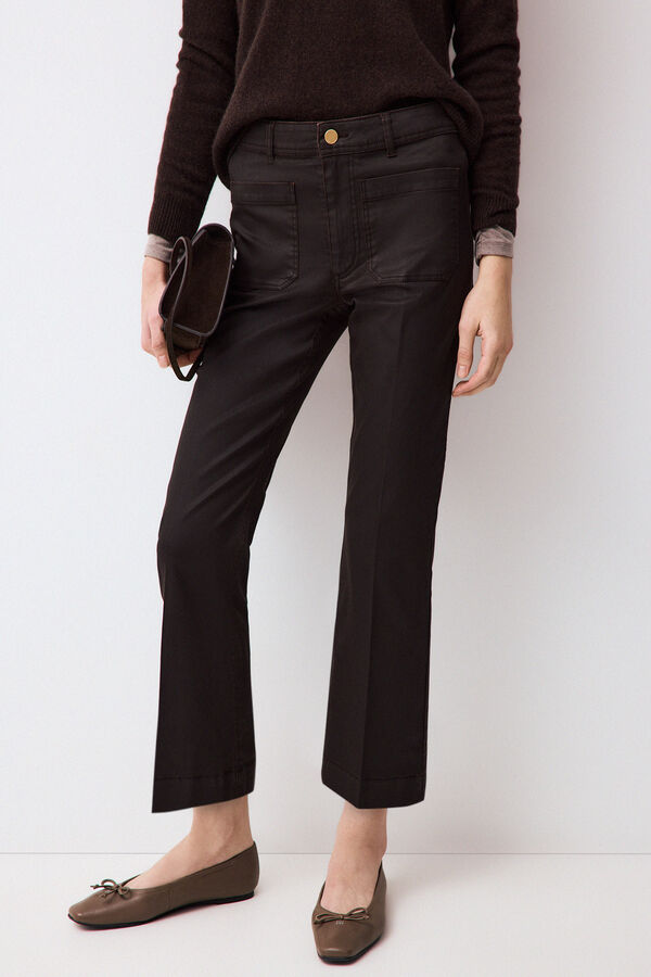 Pedro del Hierro Coated cropped stove pipe trousers Brown