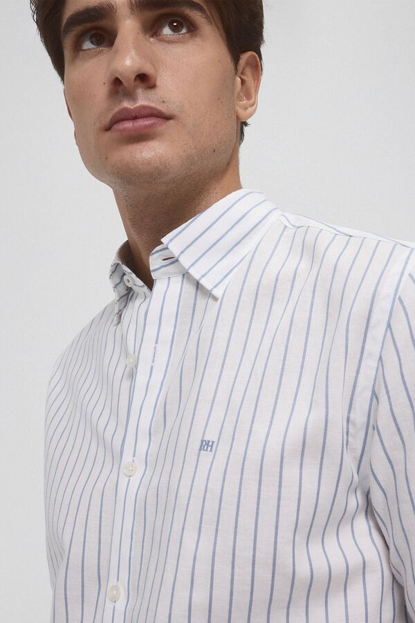 Pedro del Hierro Striped ramie cotton shirt White