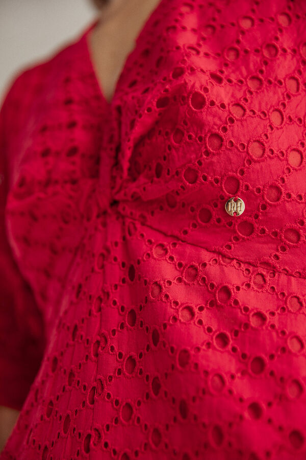 Pedro del Hierro Knot-front cutwork dress Red