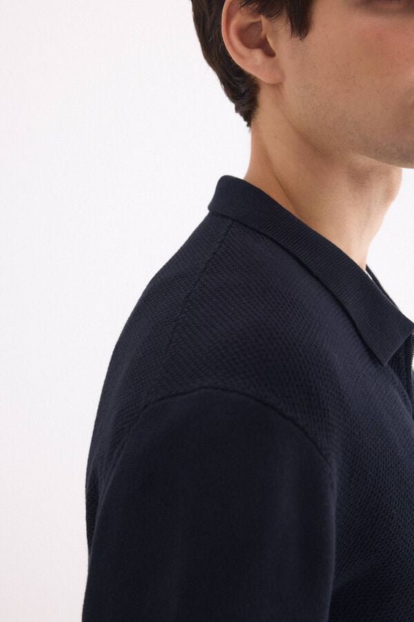 Pedro del Hierro Cotton structured knit zip cardigan Blue