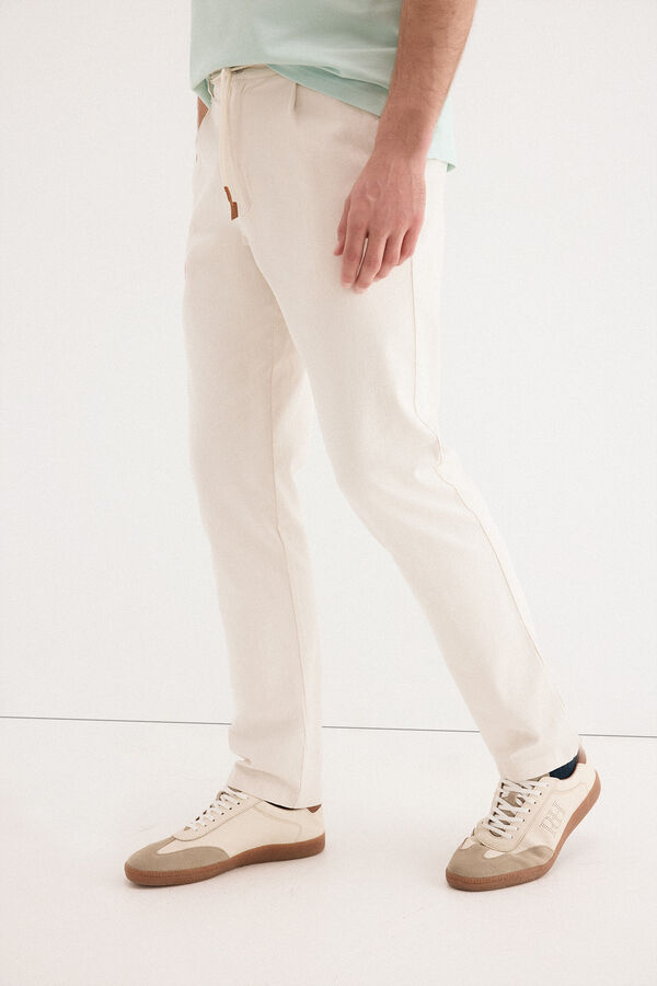 Pedro del Hierro Cotton-linen drawstring chinos Ecru