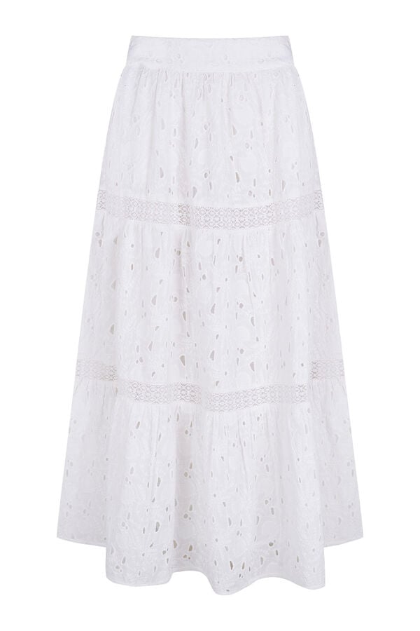 Pedro del Hierro Embroidered cotton long skirt White