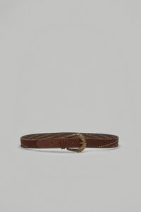 Pedro del Hierro Leather belt with studs and cowboy buckle Brown