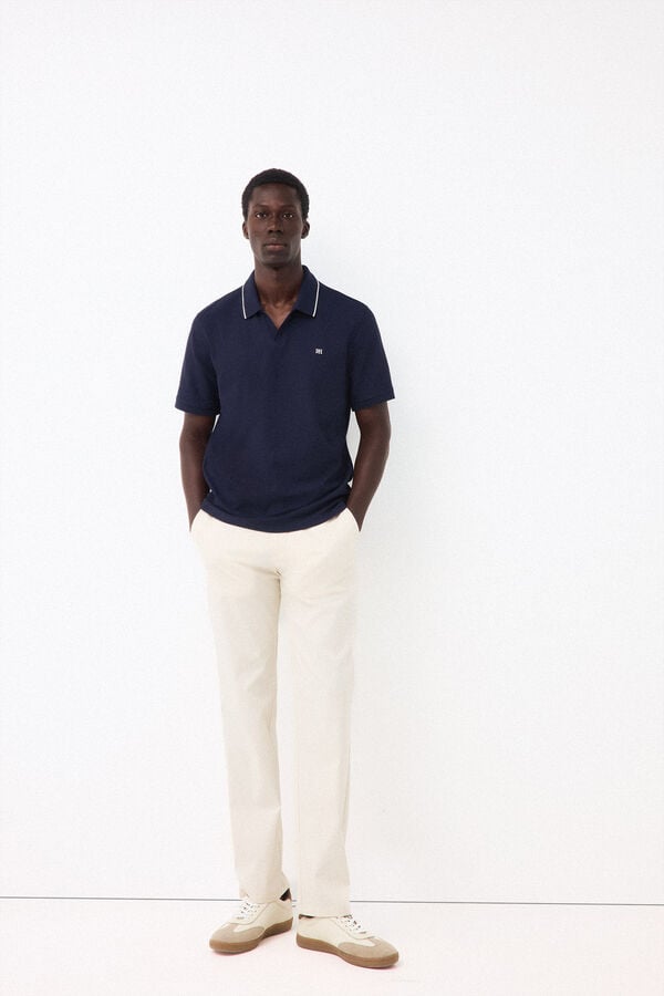 Pedro del Hierro Structured open neck polo shirt Blue