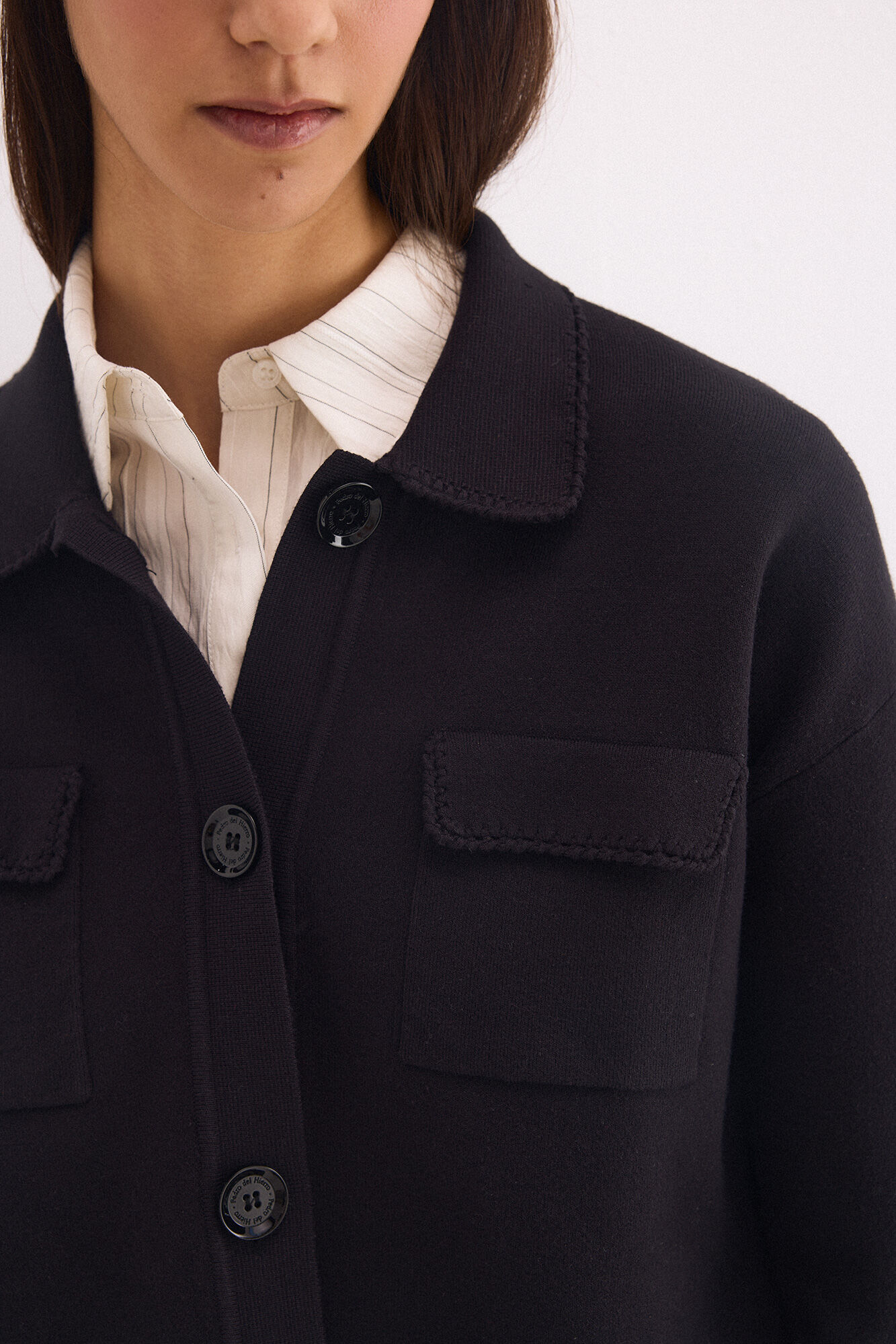 Pedro del Hierro Crochet polo neck jacket