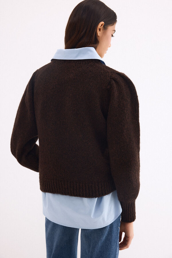 Pedro del Hierro Short sleeve puffed jumper in fantasy yarn Ecru