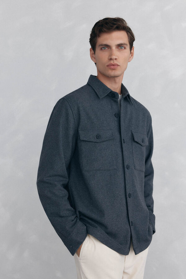 Pedro del Hierro Plain wool overshirt Grey