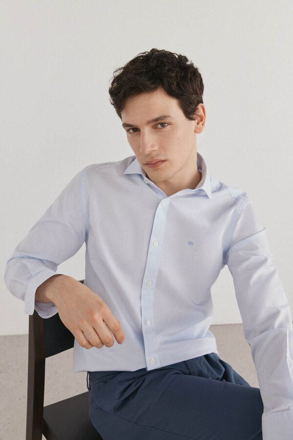 Pedro del Hierro Easy iron plaid shirt + anti-odor slim fit Blue