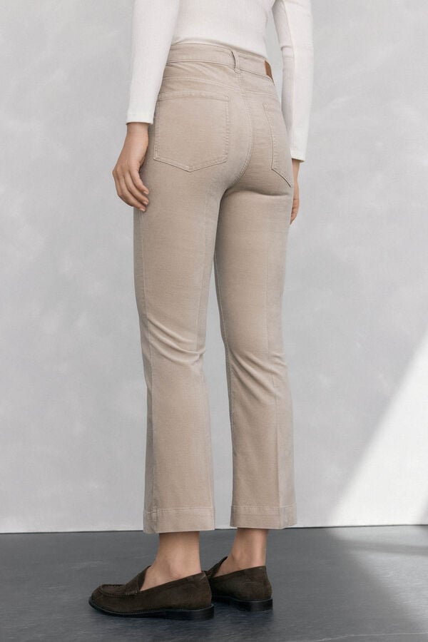 Pedro del Hierro Cropped flare velvet pants Beige