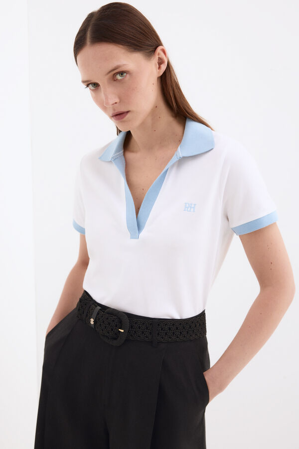 Pedro del Hierro Contrast short sleeve polo shirt Turquoise