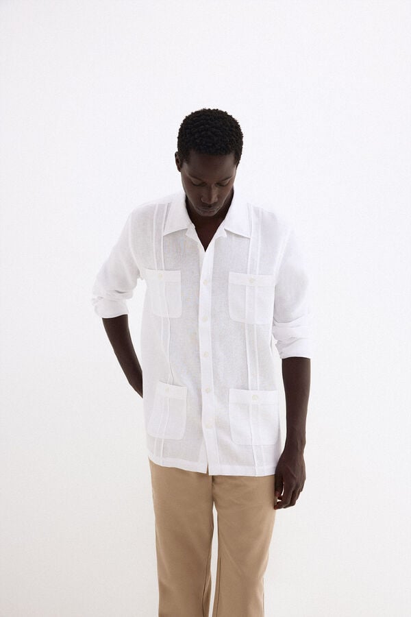 Pedro del Hierro Linen Guayabera shirt White