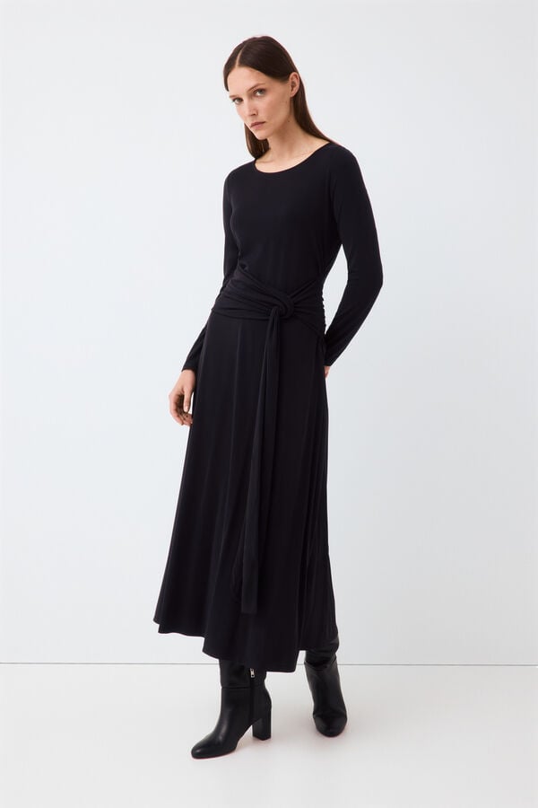 Pedro del Hierro Fluid long sleeve dress with knot detail Black
