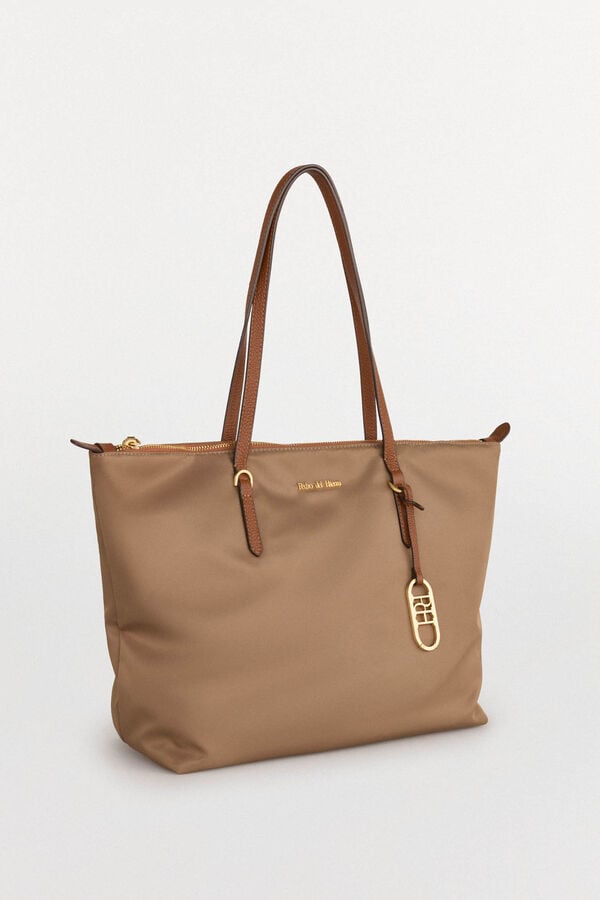 Pedro del Hierro Bolsa de compras de nylon com fecho-éclair Beige