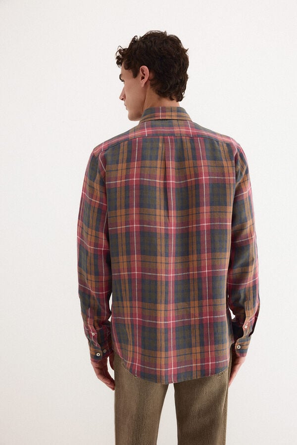 Pedro del Hierro Linen plaid shirt Burgundy
