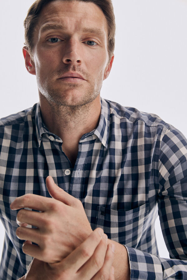 Pedro del Hierro Camisa cuadros tencel modal Azul