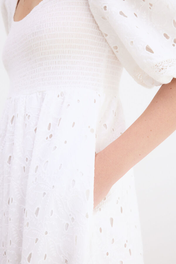 Pedro del Hierro Embroidered cotton dress White