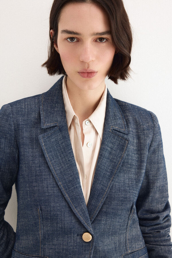 Pedro del Hierro Denim cropped blazer Blue