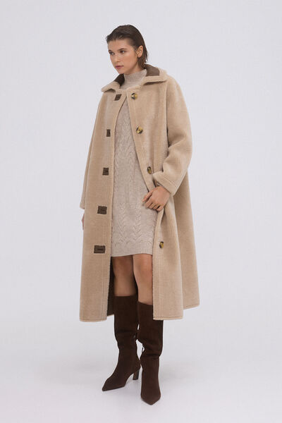 Pedro del Hierro Long reversible faux shearling coat Beige