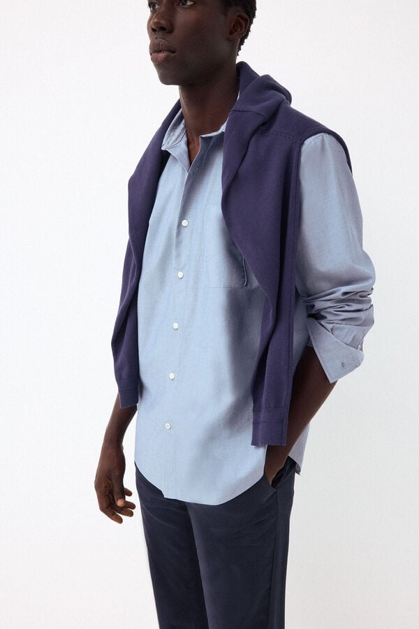 Pedro del Hierro Plain poplin relaxed fit shirt Blue