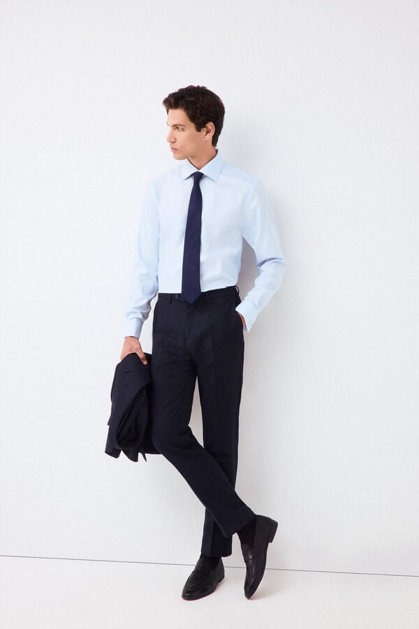 Pedro del Hierro Camisa de vestir lisa non iron + antimanchas punho duplo Azul