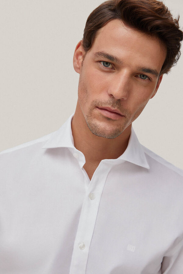 Pedro del Hierro Plain pinpoint dress shirt, non-iron + stain-resistant White