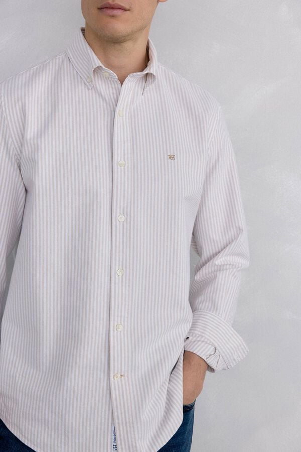 Pedro del Hierro Iconic candela striped Oxford shirt Beige