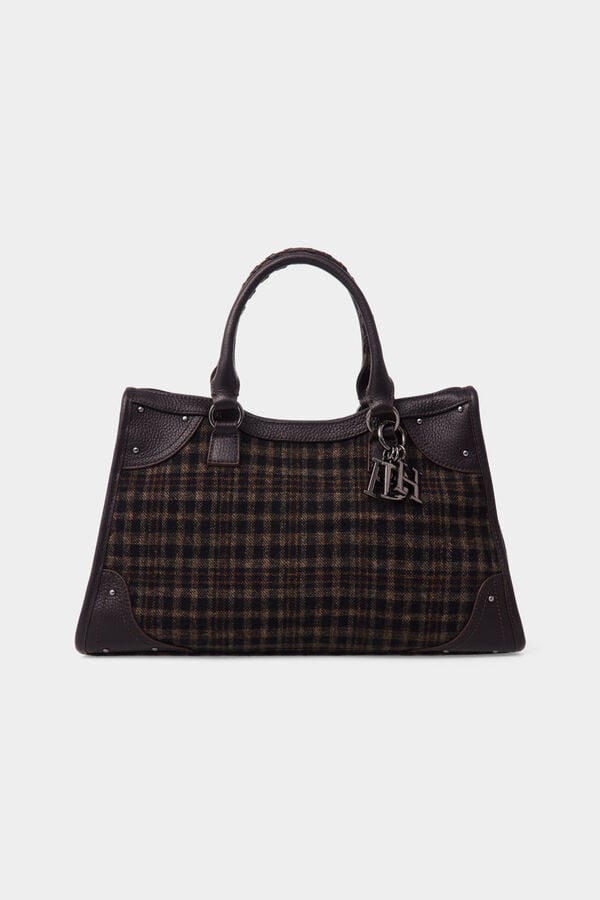 Pedro del Hierro Plaid medium handbag Brown