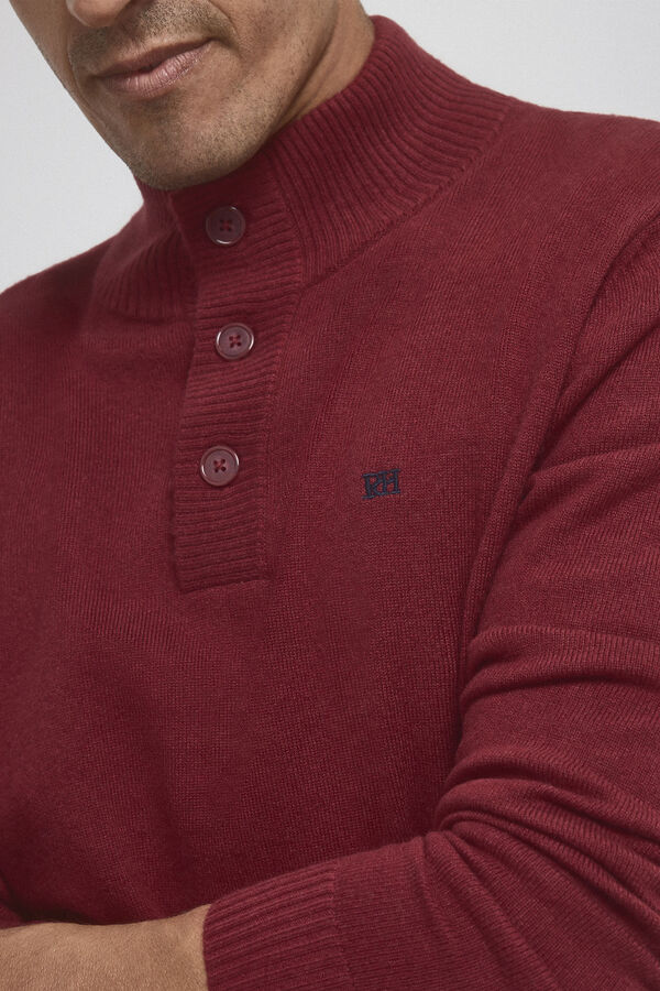 Pedro del Hierro Cashmere/wool buttoned high neck jumper Burgundy