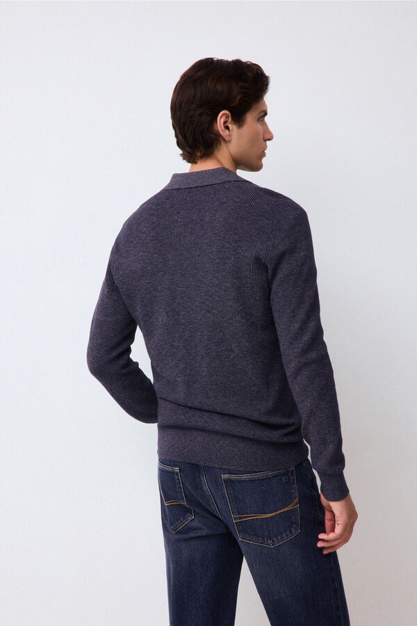 Pedro del Hierro Structured cotton polo neck knit jumper Blue