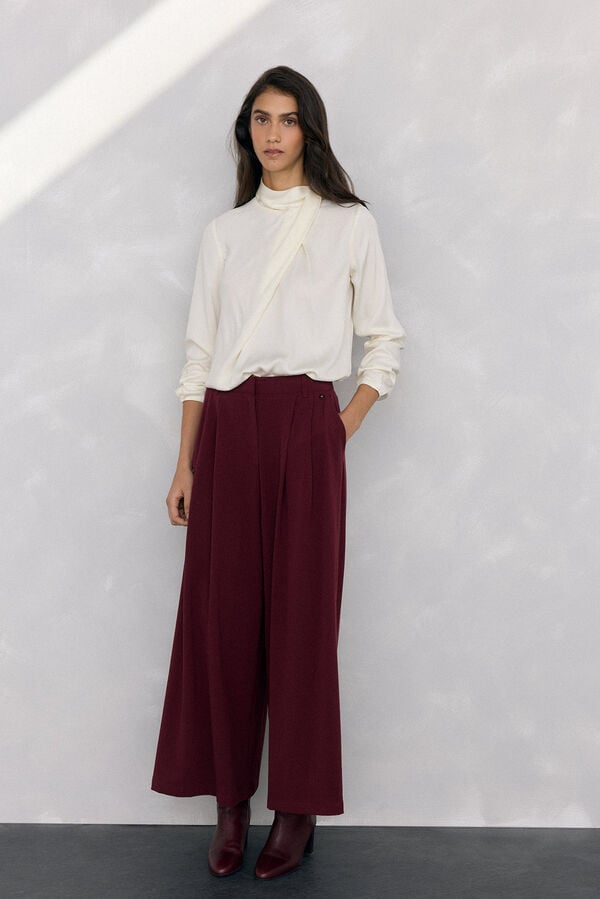 Pedro del Hierro Blusa satén cuello subido Crudo