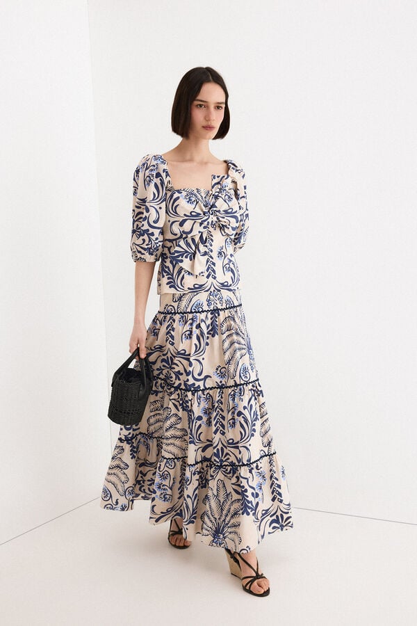 TFP by Tamara Falc&oacute; Printed tiered skirt Ecru