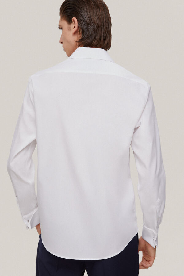 Pedro del Hierro Plain structured cuff link dress shirt, non-iron + stain-resistant White
