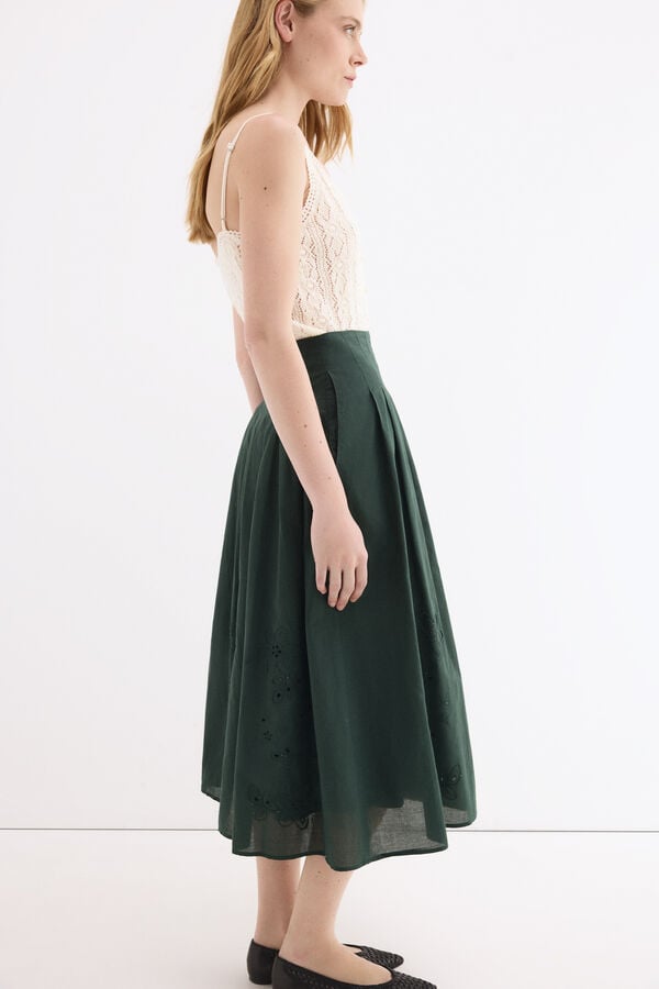 Pedro del Hierro Embroidered cotton skirt Green