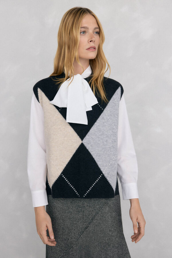 Pedro del Hierro Diamond jacquard vest Grey