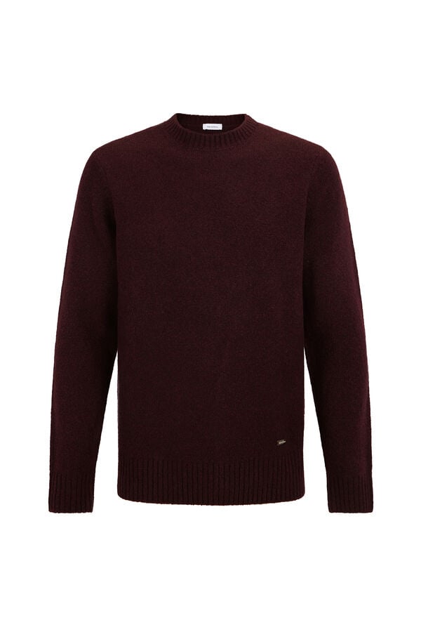 Pedro del Hierro Structured wool round neck sweater Burgundy