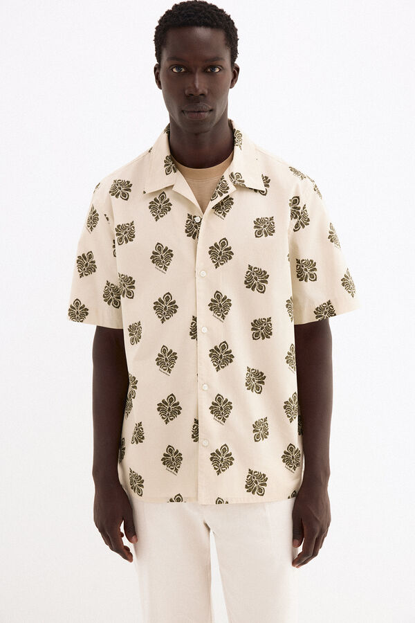 Pedro del Hierro Printed short sleeve shirt Ecru