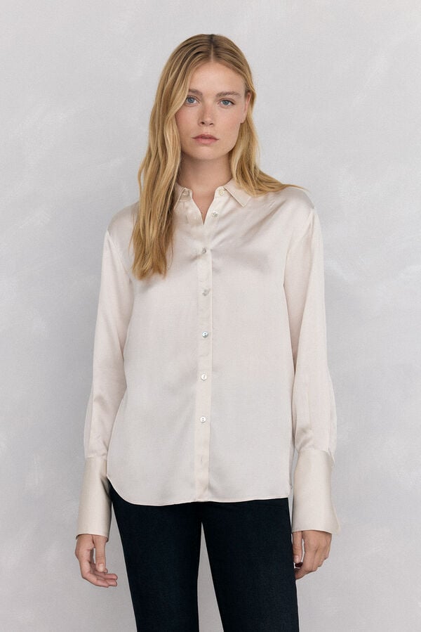 Pedro del Hierro Camisa satén lisa Beige