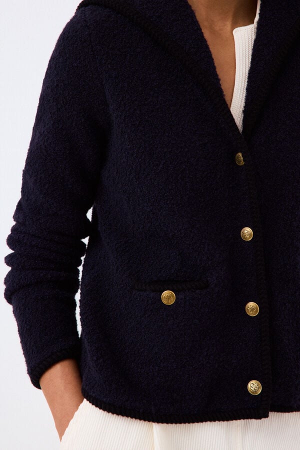 Pedro del Hierro Boucl&eacute; knit sailor collar jacket Blue