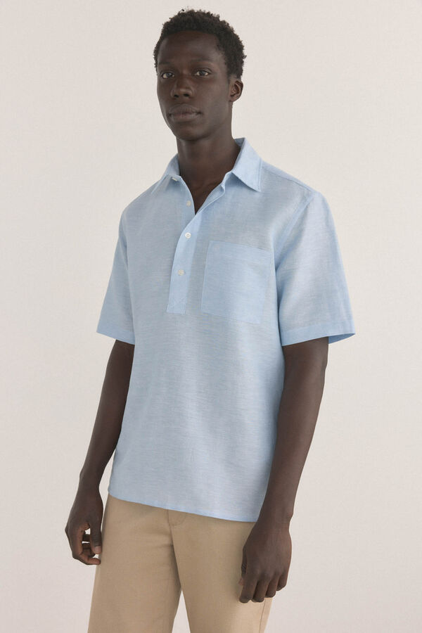 Pedro del Hierro Short sleeve linen fabric T-shirt Blue